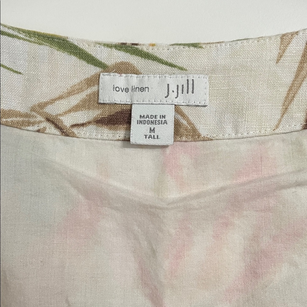 J. Jill Love Linen Tiger Lily Jungle Shift Dress MT Sleeveless Tropical Floral - Picture 6 of 13
